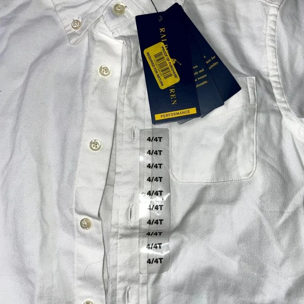 Ralph Lauren Shirt Boys 4/4T White Pony Logo Back Box Performance Button Down